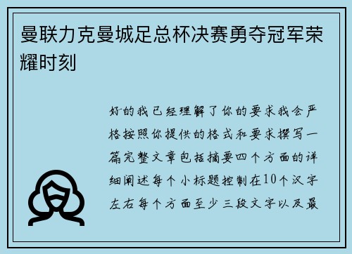 曼联力克曼城足总杯决赛勇夺冠军荣耀时刻